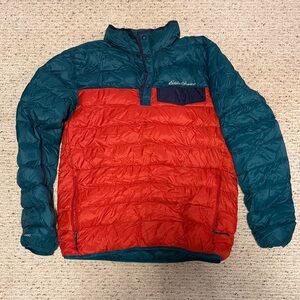 Eddie Bauer Men's Red and Teal Puffer Jacket